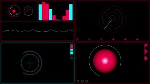 Sci-Fi Digital HUD Interface with Red and Blue UI Vídeo Stock 348198703