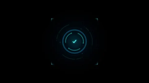 Sci-fi digital target reticle with glowing cyan checkmark and circular moti.. 스톡 동영상 335826497