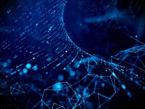 Sci-fi digital technology with line connect network and data graphic background Stock Photos