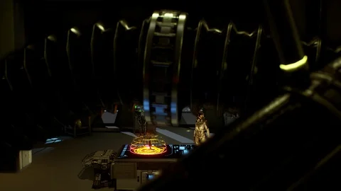 Sci-Fi Drama Unfolds in Command Room with Holographic Message Stock Footage 113121103
