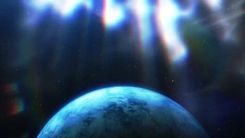 Sci-Fi Earth View from Space with Cosmic Light Flare Background Stock Footage 342979181