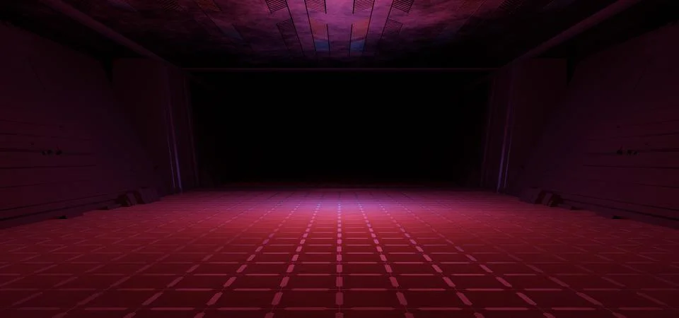 Sci-Fi Empty Hallway Corridor Room Garage Studio Dance Glowing Dark Colors Ba Illustrazione stock
