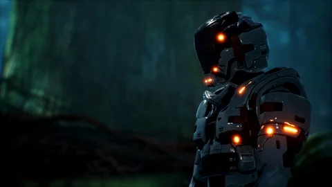 Sci-fi encounter: Alien speaks to astronaut in futuristic scene Stock Footage 125198329