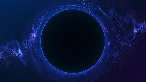 Sci fi energy ring with luminous blue light waves on dark background. Futur.. Illustrazione stock