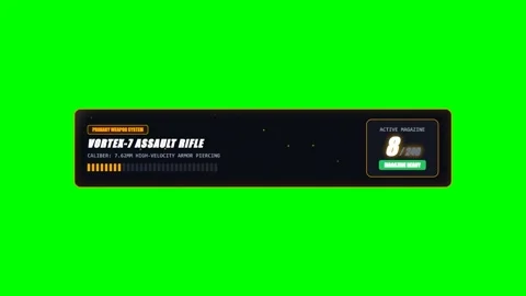 Sci-Fi FPS Ammo Counter Depletion HUD on Green Screen Vídeos de archivo 345258694