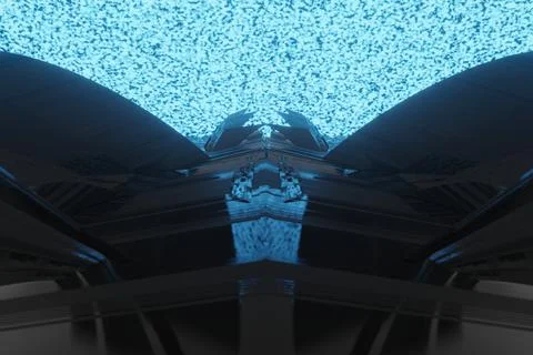 Sci Fi Future Fantasy Alien planet Big Hall building background 3D rendering Stock Illustration