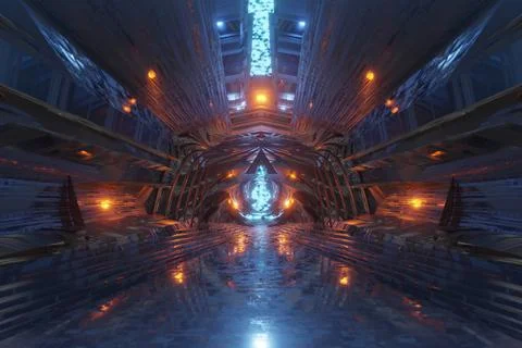 Sci Fi Future Fantasy Alien planet Big Hall building background 3D rendering Ilustración de archivo