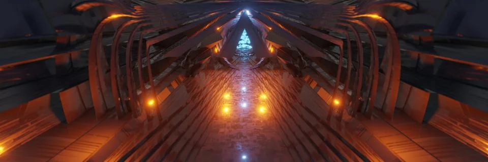 Sci Fi Future Fantasy Alien planet Big Hall building panorama background 3D r Ilustración de archivo