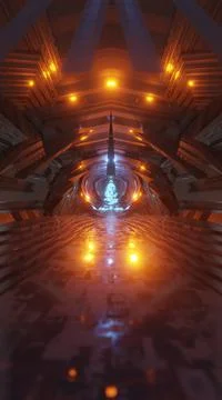 Sci Fi Future Fantasy Alien planet Big Hall building vertical background 3D r Stock Illustration