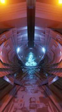 Sci Fi Future Fantasy Alien planet Big Hall building vertical background 3D r Ilustración de archivo