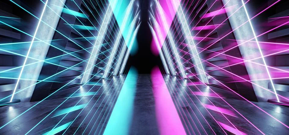 Sci Fi Future Neon Glow Retro Purple Blue Modern  Futuristic Laser Stage Alie Stock Illustration