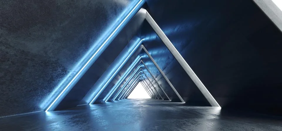 Sci Fi Future Neon Lights Laser Glowing White Blue Triangle Shaped Futuristic Illustrazione stock