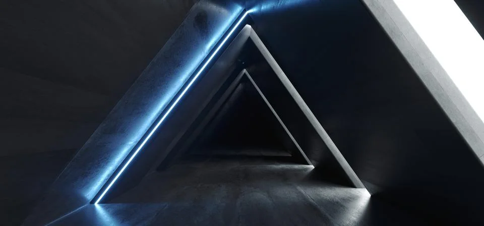 Sci Fi Future Neon Lights Laser Glowing White Blue Triangle Shaped Futuristic Illustrazione stock
