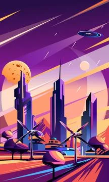 Sci-fi future of technology on new planets, vector illustration Stock Illustration