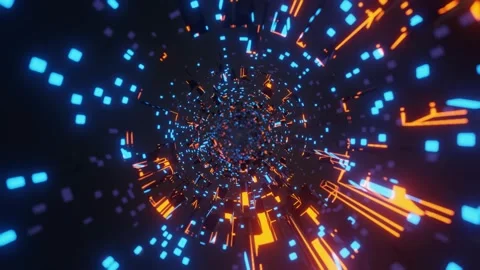 Sci-Fi Futuristic alien space tunnel Neon Glowing Lights, Wormhole through ti Stock Footage 151975510