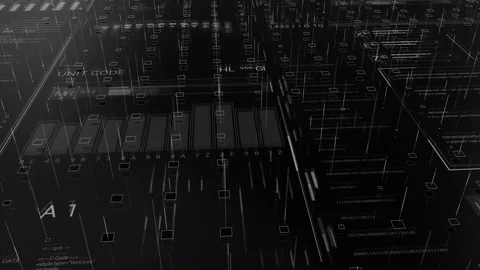 Sci Fi futuristic animation.Technological UI HUD data programming text. Network Stockbeeldmateriaal 247813898