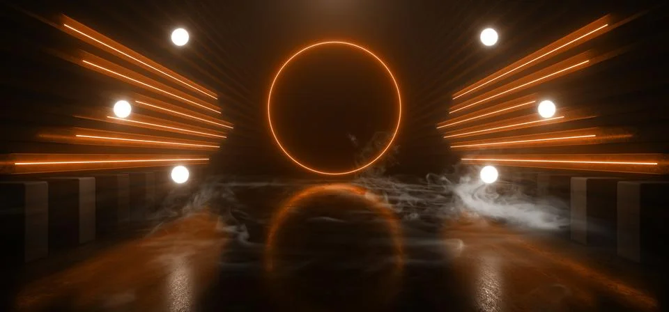 Sci Fi Futuristic Circle Wing Shaped Alien Modern Smoke Fog Neon Led Lights O Stock Illustration