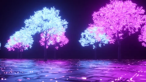 Sci-Fi Futuristic Digital Glowing Trees Background Stock Footage