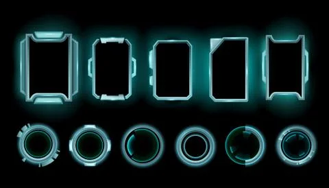 Sci-fi game frame set, hi-tech stream background, vector space HUD border 库存插图