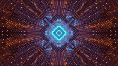 Sci fi geometric background with glowing neon lights 3d illustration Stock Illustration