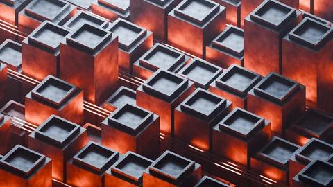 Sci-Fi Geometric Cube Render with Glowing Line イラスト素材