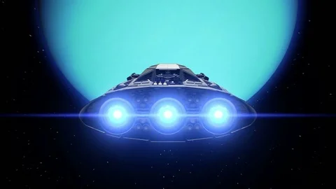 Sci-fi giant spaceship is approaching Uranus Stock Footage 84947636