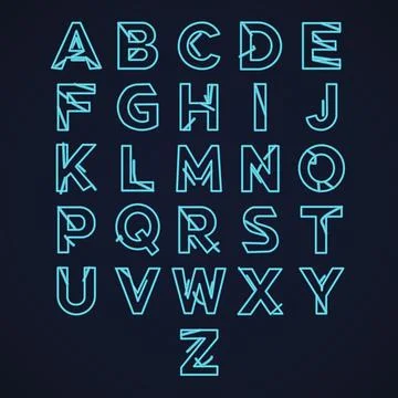 Sci Fi Glitch Effect Neon Alphabet Font Stock Illustration