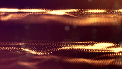 Sci-fi gold background of luminous particles that form curves, surfaces, complex Stock Footage 110515040