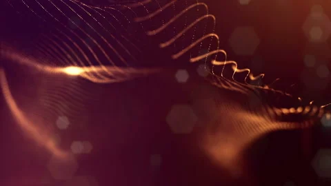 Sci-fi gold background of luminous particles that form curves, surfaces, complex Stock Footage 110516063