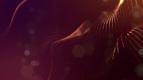 Sci-fi gold background of luminous particles that form curves, surfaces, complex Stock Footage 110516997