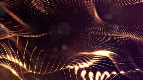 Sci-fi gold background of luminous particles that form curves, surfaces, complex Видео 110518928