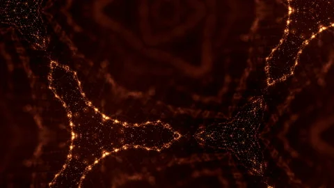 Sci-fi gold background of luminous particles that form curves, surfaces, complex Stock Footage 110561389