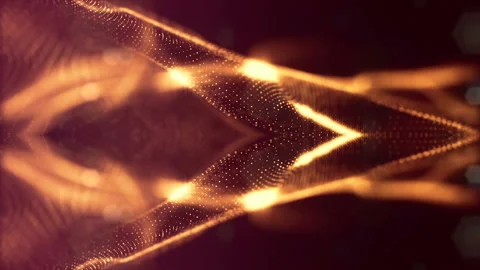 Sci-fi gold background of luminous particles that form curves, surfaces, complex Stock Footage 110561442