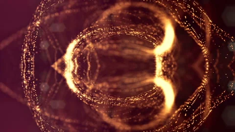 Sci-fi gold background of luminous particles that form curves, surfaces, complex Stock Footage 110563608