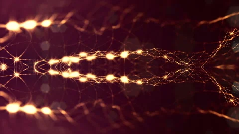 Sci-fi gold background of luminous particles that form curves, surfaces, complex Stock Footage 110564269