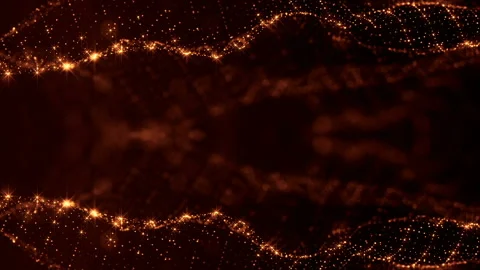 Sci-fi gold background of luminous particles that form curves, surfaces, complex Stock Footage 110572571