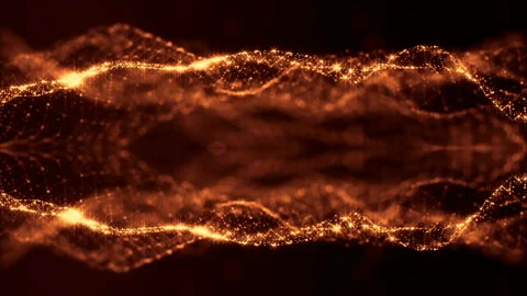 Sci-fi gold background of luminous particles that form curves, surfaces, complex Stock Footage 110573162