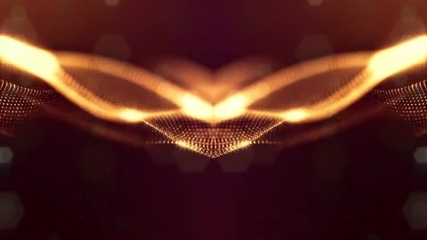 Sci-fi gold background of luminous particles that form curves, surfaces, complex Stock Footage 110573773