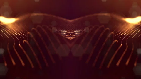 Sci-fi gold background of luminous particles that form curves, surfaces, complex Stock Footage 110574160
