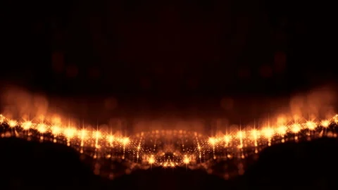 Sci-fi gold background of luminous particles that form curves, surfaces, complex Stock Footage 110578538