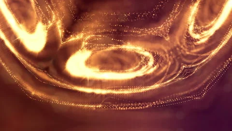Sci-fi gold background of luminous particles that form curves, surfaces, complex Stock Footage 110579731