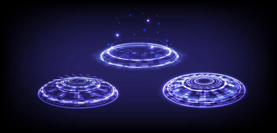 Sci-fi hi-tech stage collection in glowing HUD. Hologram portal cyborg light  Stock Illustration