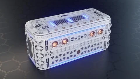 Sci-Fi High-Tech crate with blue and orange illumination Stock Illustration