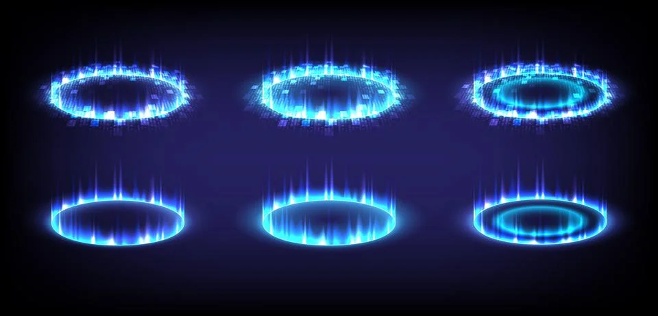Sci-fi high-tech stage collection in glowing HUD. Hologram portal of science  イラスト素材