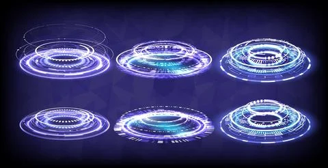 Sci-fi high-technology stage collection in glowing HUD. Magic warp gate in ga イラスト素材