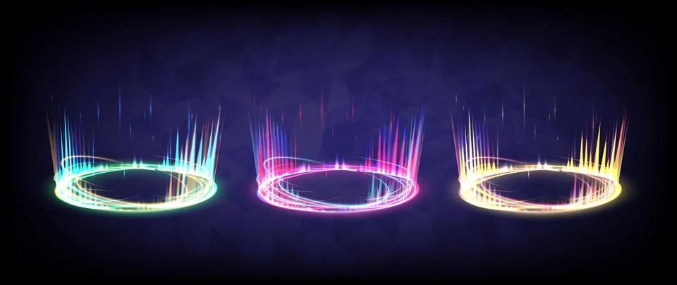 Sci-fi high-technology stage collection in glowing HUD. Hologram portal swirl イラスト素材