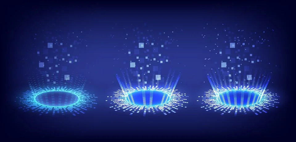Sci-fi high-technology stage collection in glowing HUD. Magic warp gate in ga Stock Illustration