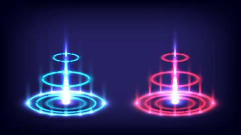 Sci-fi high-technology stage collection in glowing HUD. Showing hologram port Stock Illustration