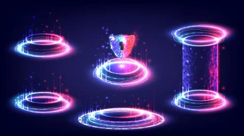 Sci-fi high-technology stage collection in red and blue glowing HUD. Hologram イラスト素材