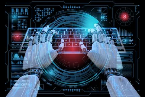 Sci fi Hologram control panel dashboard in HUD style. Robot cyborg 3d Stock Illustration